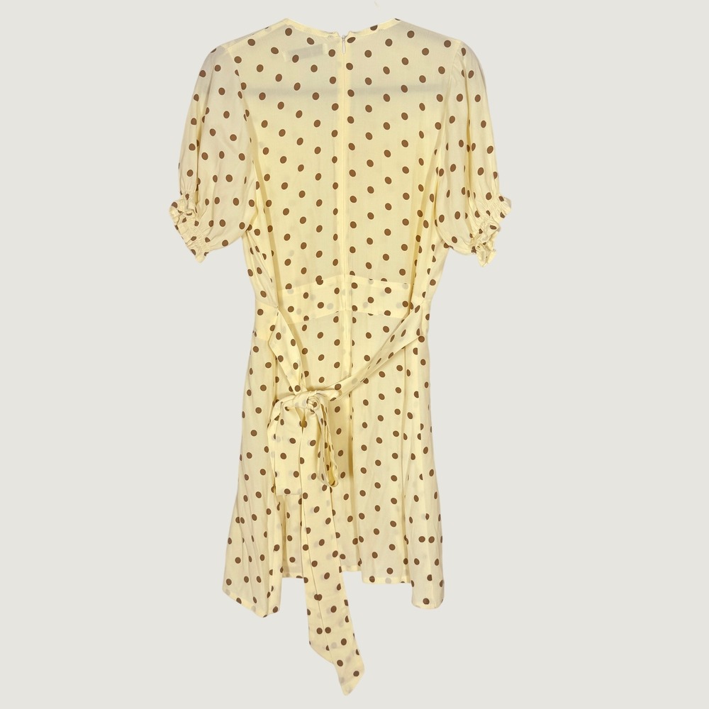 Faithfull The Brand Vanelli Yellow Polka Dot Mini Dress Puff Sleeve Size 8 L - Picture 3 of 7